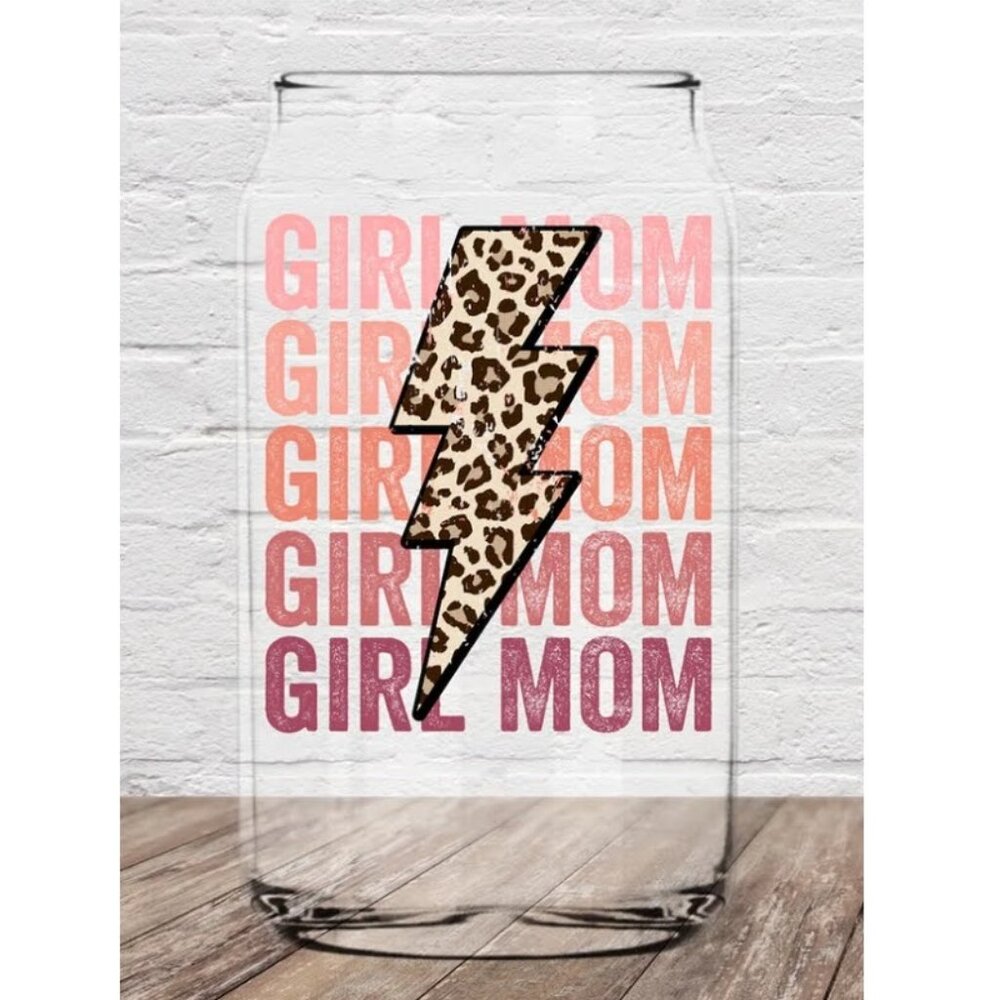 Girl Mom Glass Can with Lid and Straw